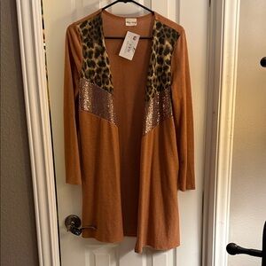 Lovely Melody Brown Tunic with Leopard and Sequin Accents
